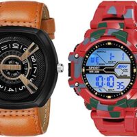CHEETAH Analogue Seven Friday Dial Color Black Strap Color Brown Pack of 2 Red Militry Watch 4 Color Light Watch for Boys