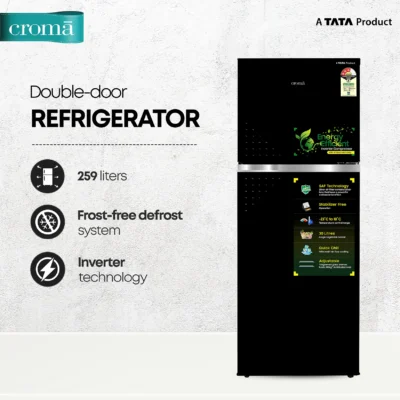 Croma 259 Litres 3 Star Frost Free Double Door Refrigerator with Multi Air Flow System (CRLR260FFD259606 V1, Black Uniglass)