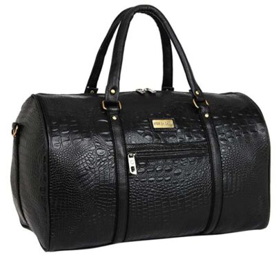Fur Jaden Black Textured Leatherette Weekender Travel Duffle Bag