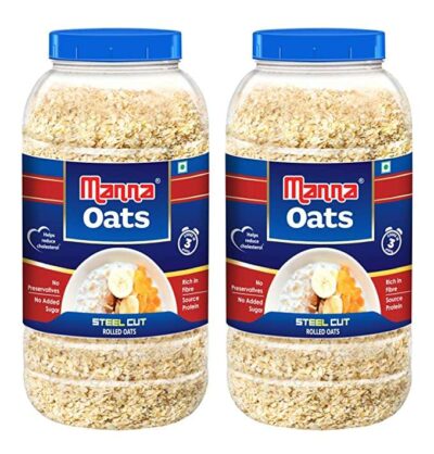 Manna Instant Oats 2Kg | 1Kg x 2 Jars | - White Oats High in Fibre and Protein | Helps Maintain Cholesterol. Diabetic Friendly | 100% Natural