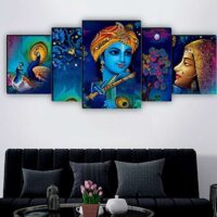 SAF Set of 5 Radha Krishna with couple peacock UV Textured Home Decorative Gift