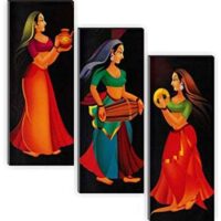 SAF Tribal 6MM MDF Framed Set of 3 Digital Reprint 15 inch x 18 inch Painting