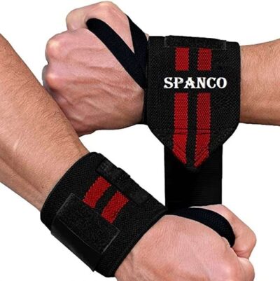 SPANCO Wrist Wrap (1 Pair) 14 Inch Long, Wrist Supporter for Gym, Wrist Wrap, Hand Band with Adjustable Size Strap & Thumb Loop for Gym, Power Lifting Weight Lifting, Sports Training (Black & Red)