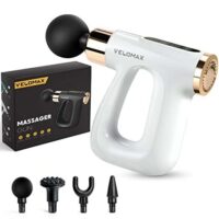 VELOMAX Massage Gun, Deep Tissue Massage Machine for Pain Relief 8mm Amplitude with 4 Massager Heads, Fascia Gun 32 Speeds, Portable Body Massager Gun, Long Battery Life, Super Quiet for GYM