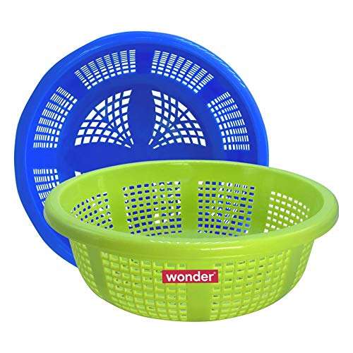Wonder Kusum Plastic Fruit Basket Set 2 Pcs Basket Blue Green Color