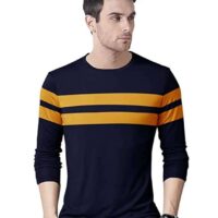 EYEBOGLER Round Neck Full Sleeve Striped T Shirt for Men