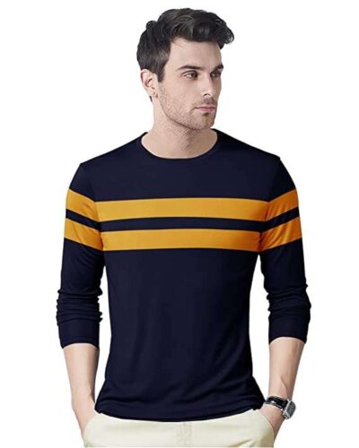 EYEBOGLER Round Neck Full Sleeve Striped T Shirt for Men