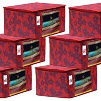 Fun Homes Metalic Printed 6 Pieces Non Woven Fabric Saree Cover Clothes Organiser