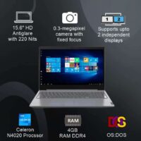 Lenovo V15 Intel Celeron N4020 15.6" (39.62 cm) HD 220 nits Antiglare Thin and Light Laptop (4GB RAM/256GB SSD/DOS/Iron Grey/1.85 kg)