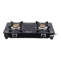 Khaitan 2 Burner BP-Nano MS Black Toughened Glass Manual Ignition LPG Gas Stove