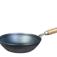 shivhomeworld Traditional Pure Iron Induction Base Fry Pan Kadai with Wooden Handle Size-10