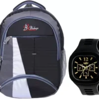 blubags Bags 36 liters Black Backpack and Square Black Analogue Watch School Bag