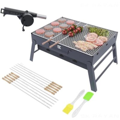 Foldable Barbecue Grill with 10 Skewers1 Blower 2 Spatula