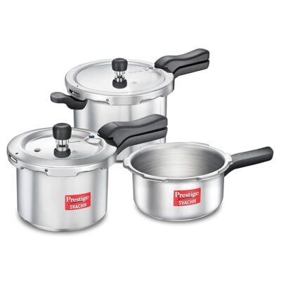 Prestige 2L+3L+5 Litres Svachh Outer Lid Aluminium Combo Pressure Cooker with 2 Lids